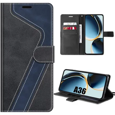 Image de Coque pour Samsung Galaxy A36 5G, Protection Intégrale Anti-Rayures Antichoc Synthécuir Noir Bleu