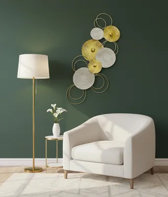 Produktbild von Sixo Gold Edition Metall Wanddeko Wandschmuck Kreise 83x38 cm Gold Cremeweiß