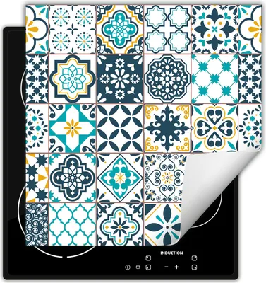 Produktbild von DarHaus Herdabdeckplatte 50x52 cm Anti Rutsch Matte Aufrollbar, Mosaik - blau