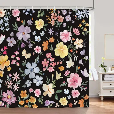 Immagine prodotto di Tenda da doccia con motivo floreale, impermeabile, 180 x 180 cm, con 12 ganci, per il bagno