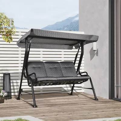 Produktbild von Hollywoodschaukel 3-Sitzer mit verstellbarem Sonnendach, Gartenschaukel Stahl, Texteline, Schwarz | 200x120x170 cm | 41 kg | UV-Schutz