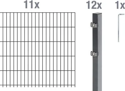 Immagine prodotto di Alberts 650865 Recinzione a doppia rete metallica come set completo da 24 pezzi, antracite, altezza 120 cm, lunghezza 22 m