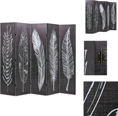 Obrázok produktu pre vidaXL Rozdeľovač izieb skladací 200 x 170 cm perie čierno-biely - Rozdeľovač izieb