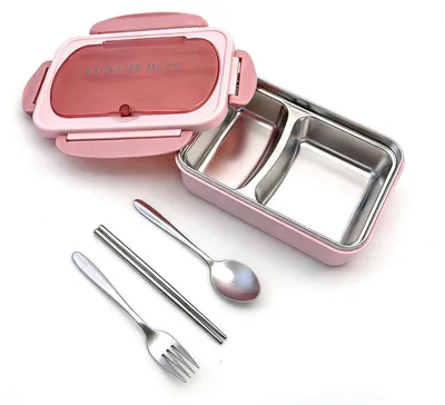 Edelstahl-Lunchbox 2 Fächer, auslaufsicher, 304 Edelstahl, rosa