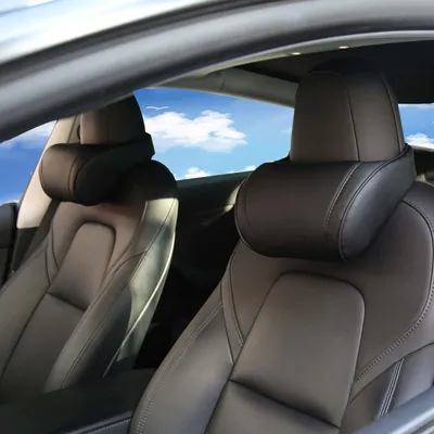 Produktbild von Gedächtniskissen für Auto mit Leder-Nackenstütze (Set von 2, Schwarz)