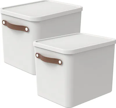 Produktbild von Rotho 2er-Set Aufbewahrungsbox 27L Maloja - Kunststoffbox mit Deckel - Stapelbox 40,0 x 29,0 x 29,5 cm - Plastikbox Ordnungsbox Allzweckkiste