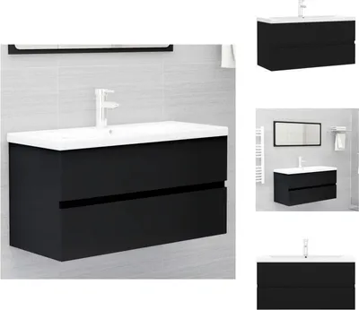 Produktbild von vidaXL Waschbeckenunterschrank mit Einbaubecken Schwarz Holzwerkstoff -  Badezimmerwaschtische