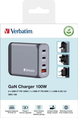Produktbild von Verbatim GNC-100, Drinnen, AC, 20 V, Schwarz, Grau