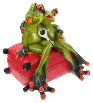 Productafbeelding van Spaarpot van kunsthars, met een schattig paar kikkers, grote muntenspaarpot, woonaccessoire en cadeau-idee.