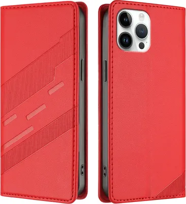 Produktbild von Hülle für iPhone 12 Pro Max, Kunstleder Brieftaschen Handyhülle mit Kartenfach und Standfunktion Rot
