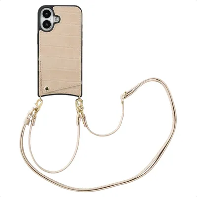 Zdjęcie produktu dla Etui na telefon Selencia Nova Croco ze sznurkiem i uchwytem na kartę do Apple iPhone 16 - beżowe