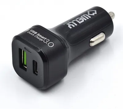 Autolader Quick Charge 3.0 + USB-C, 33 W, kompakt, schwarz