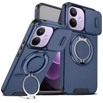 Produktbild von Handyhülle für Xiaomi Redmi Note 17 Pro 5G Dual-Layer Stoßfest Militär Hülle mit Dia Kameraschutz, Magnetisch Ring Ständer Blau