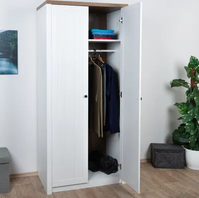 Produktbild von Drehtürenschrank / Kleiderschrank Segnas 07, Farbe: Kiefer Weiß / Eiche Braun - 198 x 90 x 53 cm (H x B x T)