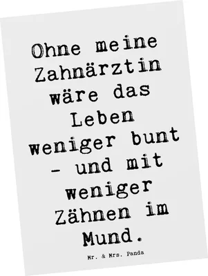 Produktbild von Mr. & Mrs. Panda Postkarte Spruch Zahnärztin Dank - Weiß - Geschenk, bildkarte, Ansichtskarte, personalisierte Geschenke, für Berufstätige, Zahnprophylaxe, Beruf, Mund