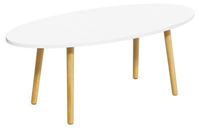 Produktbild von Kleiner Couchtisch, Teetisch im Mid-Century-Modern-Stil, minimalistischer Wohnzimmer-Mitteltisch in ovaler Form (Weiß)