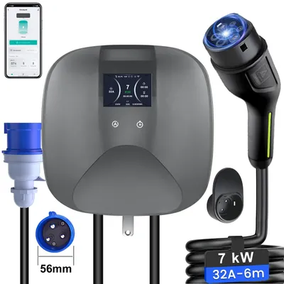 Image de Junsun Wallbox chargeur EV 7 kW 6-32 A 6 m prise Type 2 monophasé IP67 étanche contrôlé par application
