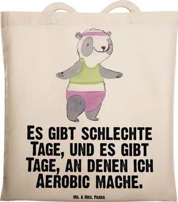 Produktbild von Mr. & Mrs. Panda Tote Bag Panda Aerobic - Transparent - Geschenk, Tragetasche, Jutebeutel, Shopping Tasche, Schultasche, Fitnessstudio, Fitness