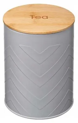 Produktbild von Galicja Gomero Teedose grau matt mit Bambusdeckel