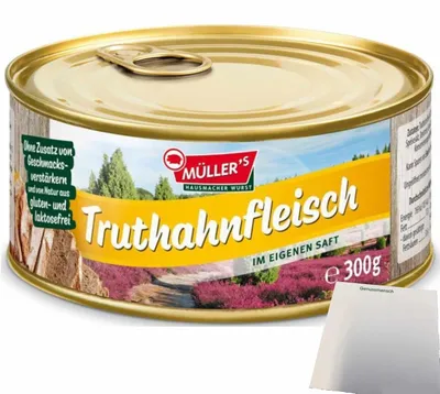 Produktbild von Müller's Truthahnfl. im Eigenen Saft (300g Dose) + usy Block