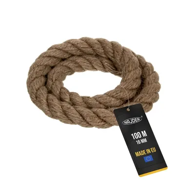 Produktbild von NAJDER Seilwerk Juteseil Naturfasern Tauwerk Hanf 3 gestrandet Jute Tau dekorativ Seil Absperrseil für Schaukel (16 mm, 100 m)