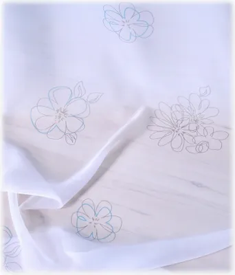 Produktbild von Vorhang Gardine Voile Kräuselband Türkis Blumenmuster 140x245 Dekoschal weiß transparent