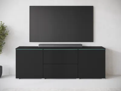 Zdjęcie produktu dla MINIO go for it, duża komoda "VEVE", 180 cm, z frontami o wysokim połysku, 2 drzwi, 2 szuflady, kolor czarny