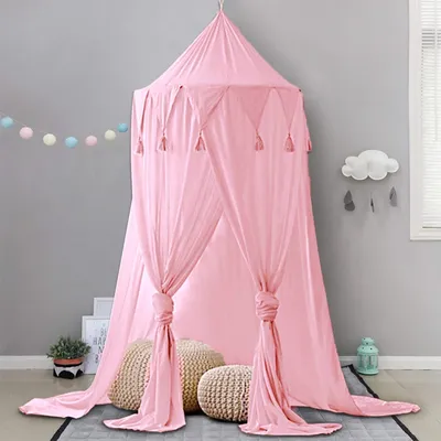 Produktbild von Betthimmel für Kinder Baby Baldachin Spielzimmer Fotografieren rund Höhe 240cm Prinzessin Chiffon hängende Moskitonnetz für Schlafzimmer Dekoration für Bett und Schlafzimmer (Rosa)