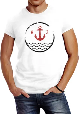 Produktbild von Herren T-Shirt Anker Vintage Wasser Slim Fit Neverless® weiß M
