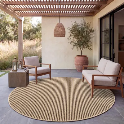 Produktbild von Paco Home Outdoor Teppich Wetterfest Balkon Wohnzimmer Boho Einfarbiges Muster Sisal Optik 160 cm rund, KI-generiertes Bild