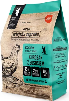 Obrázek produktu pro Wiejska Zagroda Losos a kuře suchá krmiva pro kočky 400g