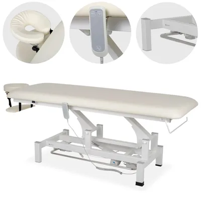 Produktbild von Habys Fortis 1 | Elektrische Therapieliege Massageliege | 1-Segment | Handfernbedienung Steuerrahmen Beige-Weiß  | 182 x 68 cm