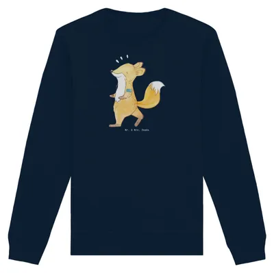 Produktbild von Mr. & Mrs. Panda Baumwoll Pullover Fuchs Joggen Größe S - French Navy - Geschenk, Sweatshirt, Dauerlauf, Sweater, Laufsport, Bio, Laufen, Pulli
