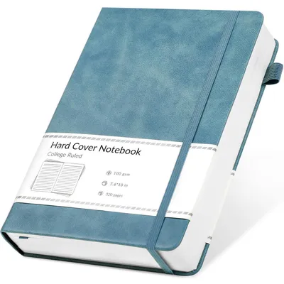 Image de Cahier B5 ligné, 320 pages, couverture rigide, format journal, 19 x 25 cm, couleur bleue
