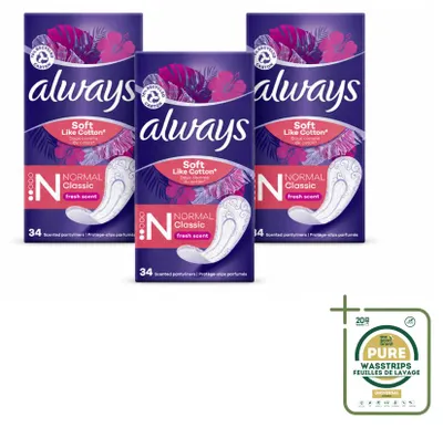 Zdjęcie produktu dla 3 opakowania wkładek higienicznych Always DailyFresh Normal - zestaw ekonomiczny - 3 sztuki