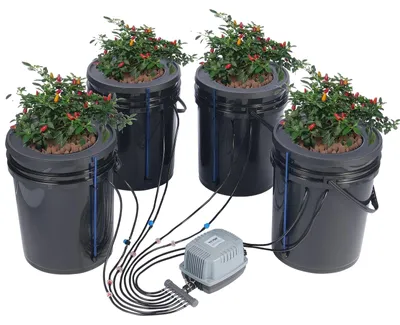 Produktbild von VEVOR DWC Hydroponik-Anbausystem, Hydroponisches Anbausystem, Deep Water Culture 5-Gallonen 8 Eimer, DWC-System mit Luftpumpe, Luftsteinen und Wasserstandsanzeiger für Blattgemüse, 4 Fässer - 8 Zoll