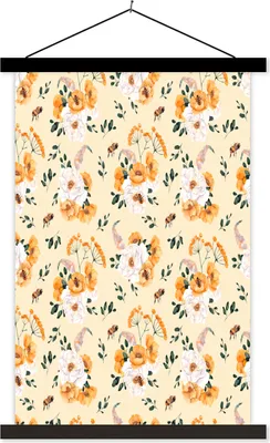 Produktbild von MuchoWow® Textilposter Blumen - Pastell - Orange 120x180 cm mit schwarzem Rahmen - Fotos