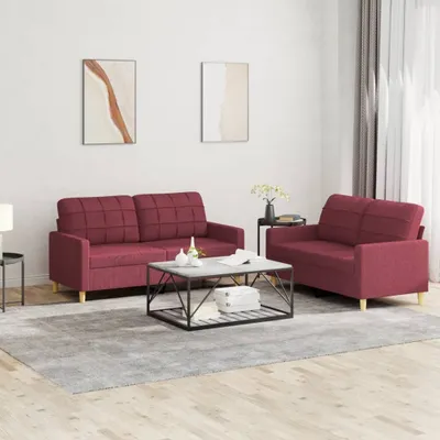 Produktbild von Maison Exclusive - 2-tlg. Sofagarnitur mit Kissen Weinrot Stoff