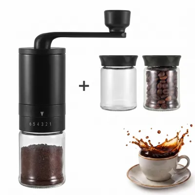 Produktbild von KANDONEX Manuelle Kaffeemühle Edelstahl – Profi Handkaffeemühle mit Keramikmahlwerk, inklusive 2 Zusatzbehälter, Einstellbarer Mahlgrad