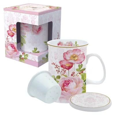 Bone China Teekanne 0,3 L, Blumen-Damast, mehrfarbig