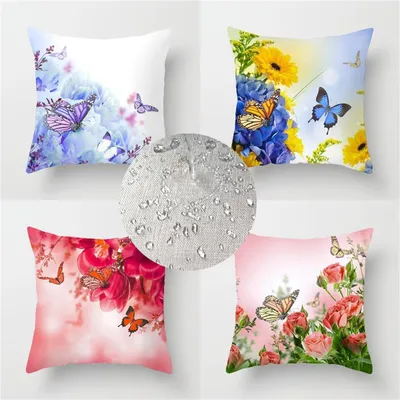 Image de Ensemble de 4 housses de coussin imperméables pour l'extérieur