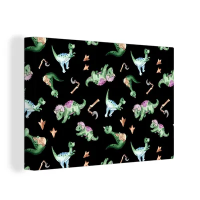 Produktbild von OneMillionCanvasses® - Leinwandbilder - 150x100 cm, Kinderzimmer - Dinosaurier - Schwarz - Jungen - Mädchen - Kind, Wandbilder Kunstdruck Wanddekoration