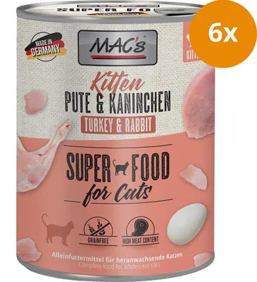 Produktbild von MAC's Kitten Pute & Kaninchen, Kitten, jede Rasse, Kaninchen, Truthahn, 800 g, Getreidefrei