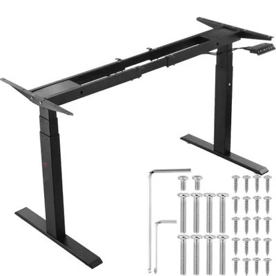 Zdjęcie produktu dla **Stelaż biurka - Podwójny silnik - Regulacja wysokości 65-129 cm - Regulacja długości 110-178 cm - Elektryczny stelaż biurka - Ergonomiczna podstawa - 3 pozycje - Tylko w kolorze czarnym**