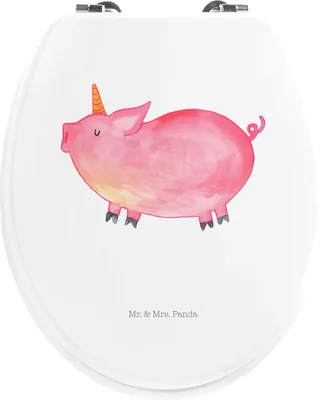 Produktbild von Mr. & Mrs. Panda WC Brille Einhorn Schwein - Weiß - Geschenk, Spruch, Klodeckel, Sitz, Deko, English, Toiletten-Sitz, Holz Klobrille, Englisch, WC-Sitz
