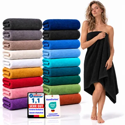 Obrázok produktu pre Kúpeľňová osuška Komfortec 100 x 200 cm zo 100 % bavlny, osuška do sauny XXL, mäkká, veľká, froté, rýchloschnúca, čierna, Obrázok generovaný UI