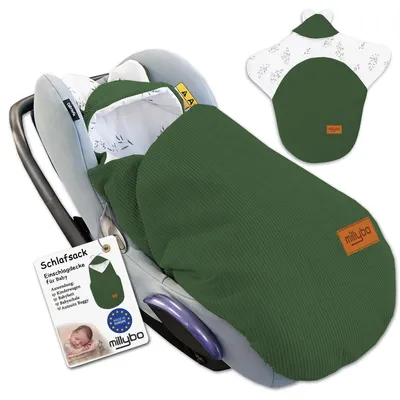 Produktbild von MILLYBO Baby Fußsack Einschlagdecke – Für Babyschale & Kinderwagen - Grün Cord