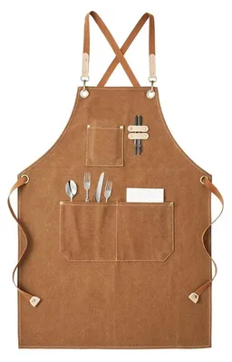 Kochschürze aus Canvas, 3 Taschen, verstellbare Kreuzbänder, 127 cm, camel