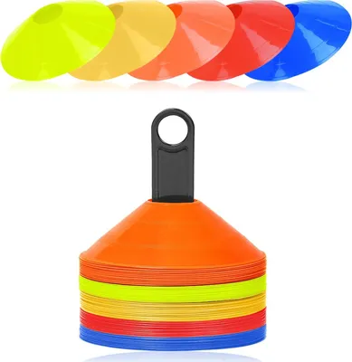 Produktbild von YARDIN Markierungshütchen 50 Stück Hütchen Fussball für Koordination, Training im Fussball, Hockey, Handball oder Trainingshilfe, Insgesamt 5 Farben