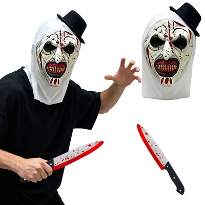 Horror-Clown-Maske mit Spielzeugmesser, Latex, Halloween
